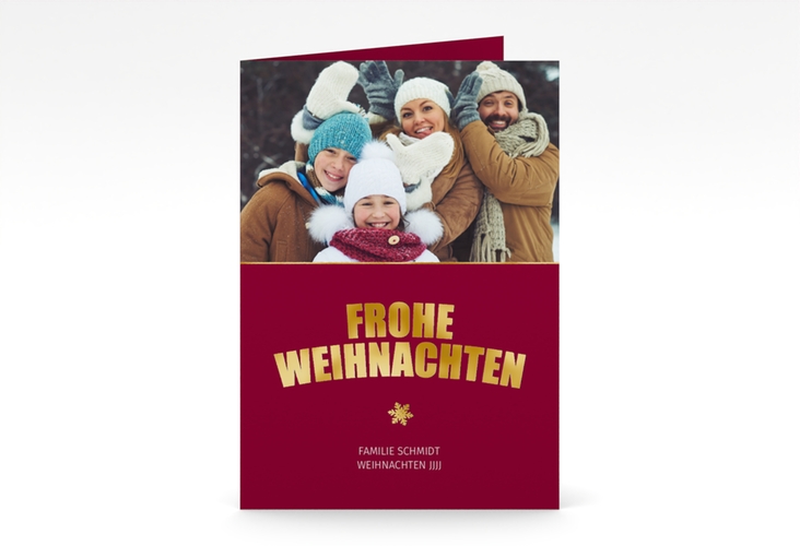 Weihnachtskarte Festtag A6 Klappkarte hoch rot gold zum Personalisieren mit Foto