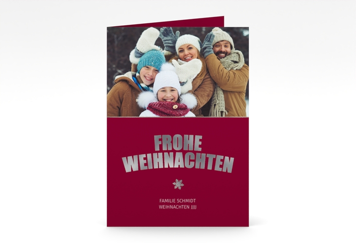 Weihnachtskarte Festtag A6 Klappkarte hoch rot silber zum Personalisieren mit Foto