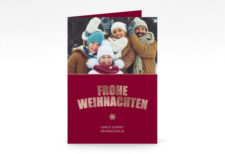 Weihnachtskarte Festtag A6 Klappkarte hoch rot rosegold zum Personalisieren mit Foto