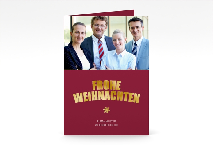 Business-Weihnachtskarte Weihnachtsfunkeln A6 Klappkarte hoch rot gold