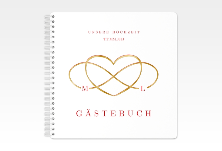 Gästebuch Hochzeit Infinity Ringbindung rot gold