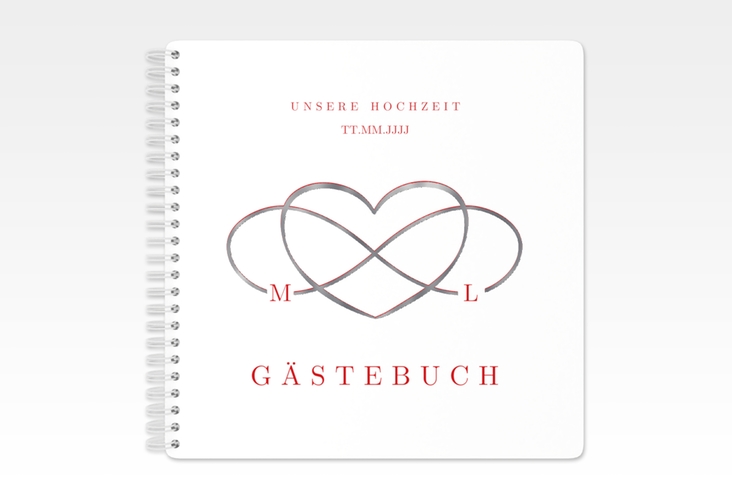 Gästebuch Hochzeit Infinity Ringbindung rot silber