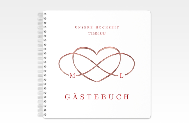 Gästebuch Hochzeit Infinity Ringbindung rot rosegold