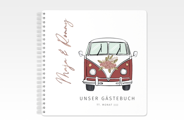Gästebuch Hochzeit Hochzeitsbulli Ringbindung rot rosegold