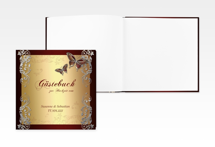 Gästebuch Creation Toulouse 20 x 20 cm, Hardcover rot silber romantisch mit Schmetterlingen