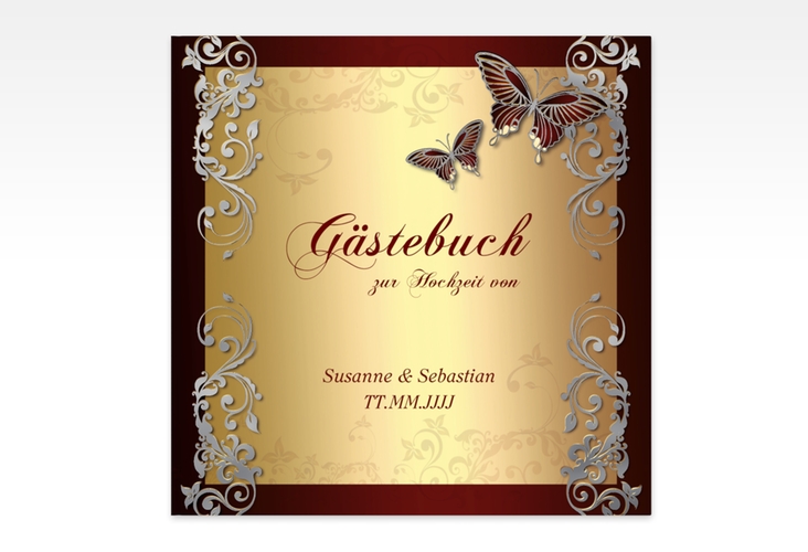 Gästebuch Creation Toulouse 20 x 20 cm, Hardcover rot silber romantisch mit Schmetterlingen