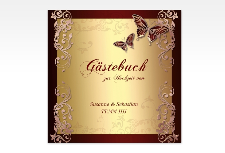 Gästebuch Creation Toulouse 20 x 20 cm, Hardcover rot rosegold romantisch mit Schmetterlingen