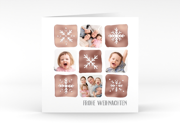 Weihnachtskarte Snowflakes quadr. Klappkarte rot rosegold