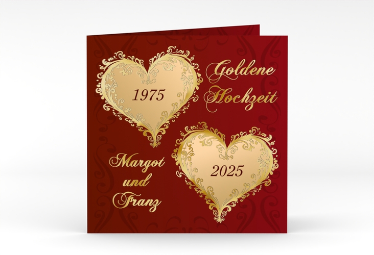 Hochzeitseinladung Goldene Hochzeit quadr. Klappkarte rot gold