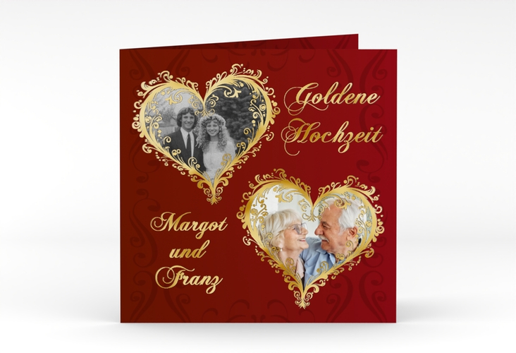 Hochzeitseinladung Goldene Hochzeit quadr. Klappkarte rot gold