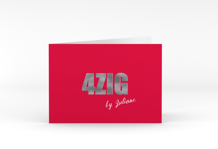 Einladung 40. Geburtstag Zig A6 Klappkarte quer rot silber