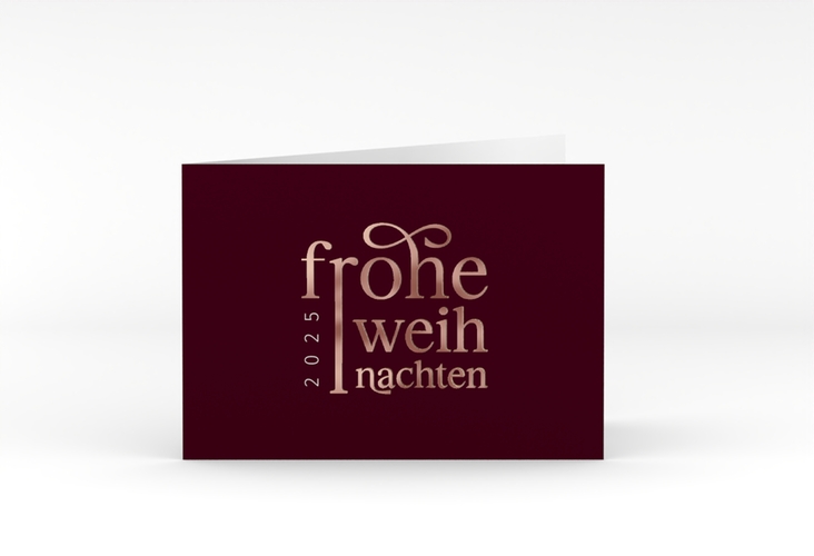 Geschäftliche Weihnachtskarte Präsent A6 Klappkarte quer rot rosegold