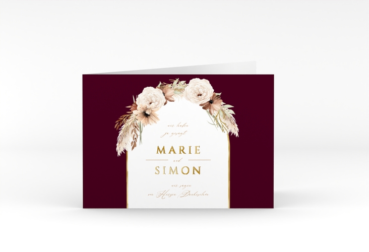 Danksagungskarte Hochzeit Blumenbogen A6 Klappkarte quer rot gold