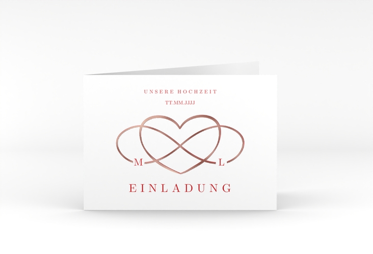 Hochzeitseinladung Infinity A6 Klappkarte quer rot rosegold