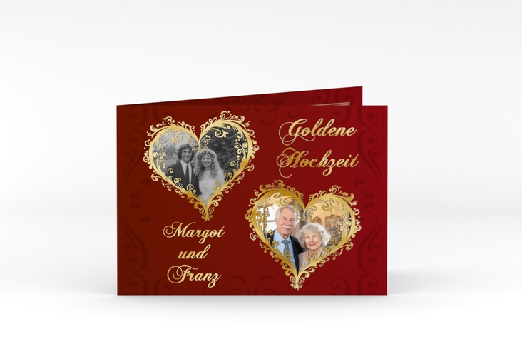 Danksagungskarte Hochzeit Goldene Hochzeit A6 Klappkarte quer rot gold