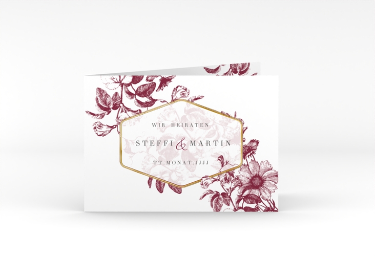 Einladungskarte Hochzeit Magnificent A6 Klappkarte quer rot gold