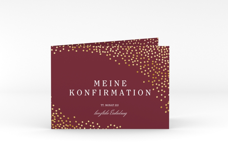 Einladung Konfirmation Glossy A6 Klappkarte quer rot gold