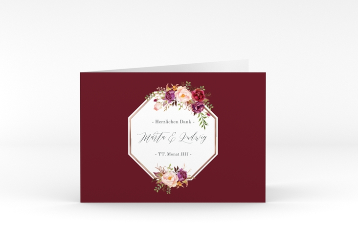 Danksagungskarte Hochzeit Prachtvoll A6 Klappkarte quer rot rosegold