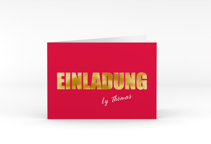 Einladung Geburtstag Zig A6 Klappkarte quer rot gold