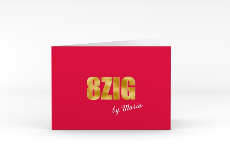 Einladung 80. Geburtstag Zig A6 Klappkarte quer rot gold