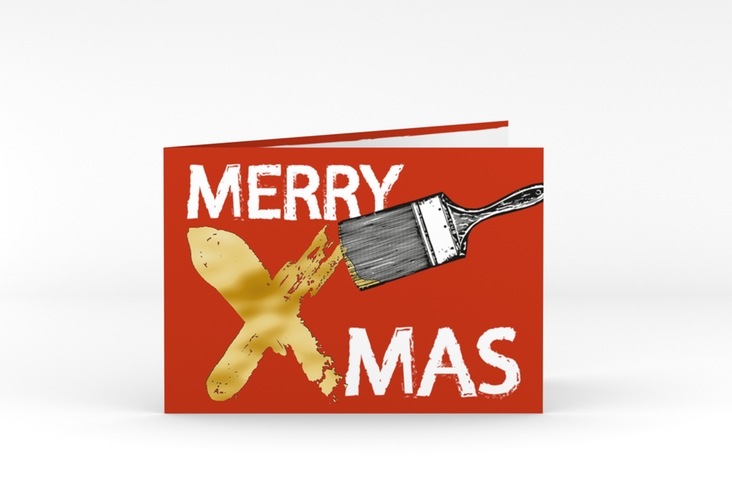 Geschäftliche Weihnachtskarte Pinsel A6 Klappkarte quer rot gold