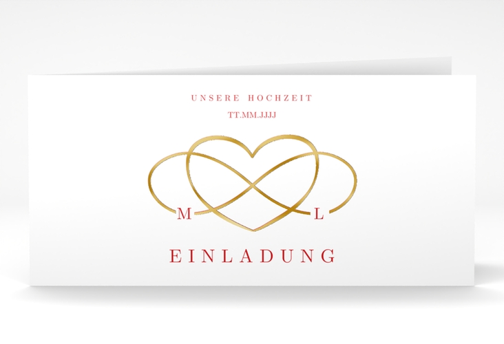 Hochzeitseinladung Infinity lange Klappkarte quer rot gold