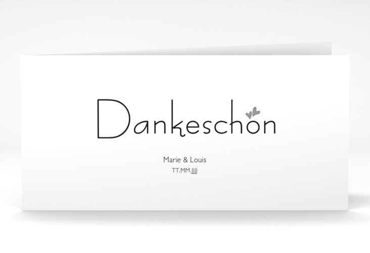 Dankeskarte Hochzeit Twohearts lange Klappkarte quer rot silber