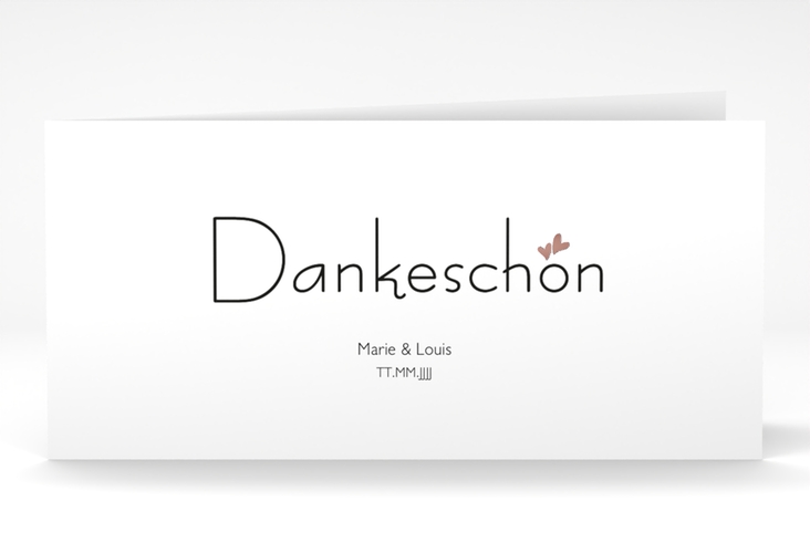 Dankeskarte Hochzeit Twohearts lange Klappkarte quer rot rosegold