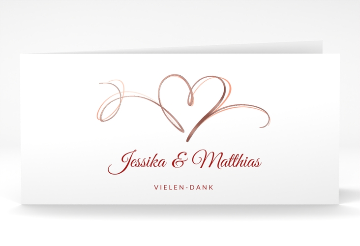 Dankeskarte Hochzeit Envie lange Klappkarte quer rot rosegold
