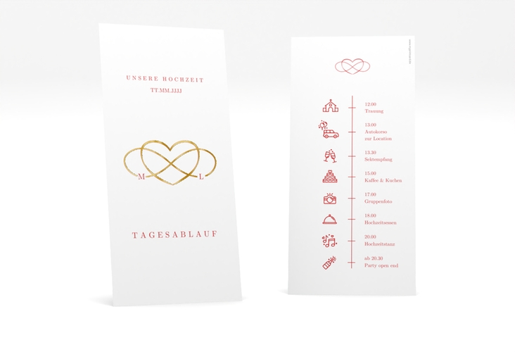 Tagesablauf Hochzeit Infinity lange Karte hoch rot gold