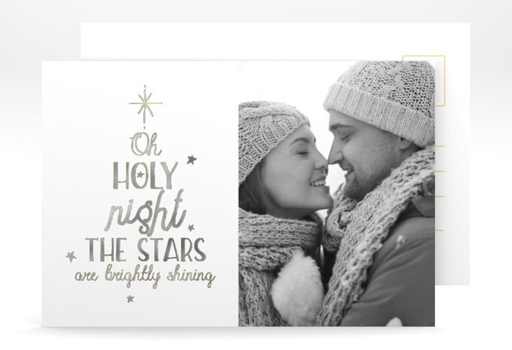 Weihnachtskarte Winterhimmel A6 Postkarte silber mit Liedtext und Foto