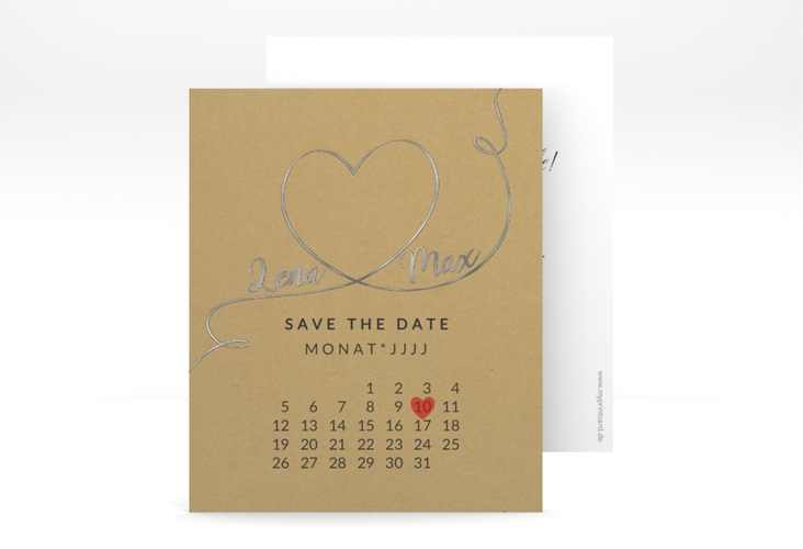 Save the Date-Kalenderblatt Herzensbund Kalenderblatt-Karte silber