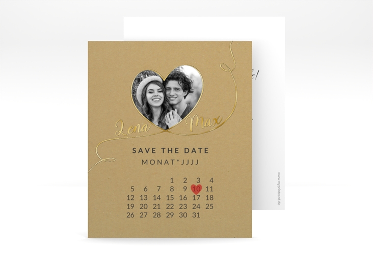 Save the Date-Kalenderblatt Herzensbund Kalenderblatt-Karte gold