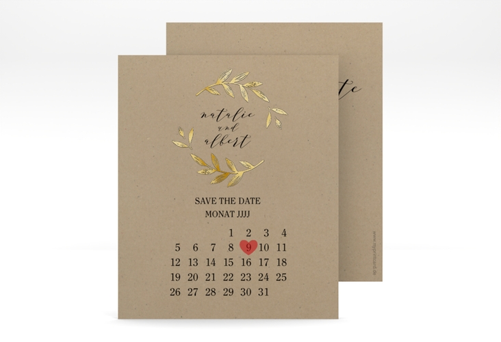 Save the Date-Kalenderblatt Naturelove Kalenderblatt-Karte gold