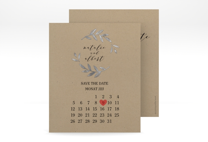 Save the Date-Kalenderblatt Naturelove Kalenderblatt-Karte silber