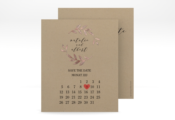 Save the Date-Kalenderblatt Naturelove Kalenderblatt-Karte rosegold