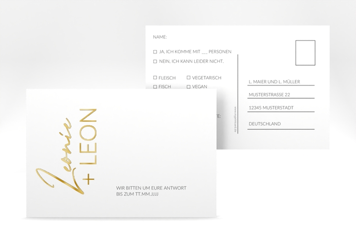 Antwortkarte Hochzeit Your Name A6 Postkarte gold