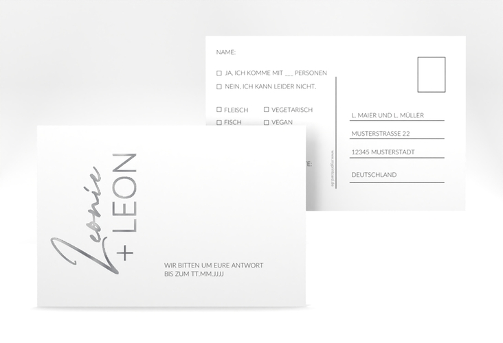 Antwortkarte Hochzeit Your Name A6 Postkarte silber