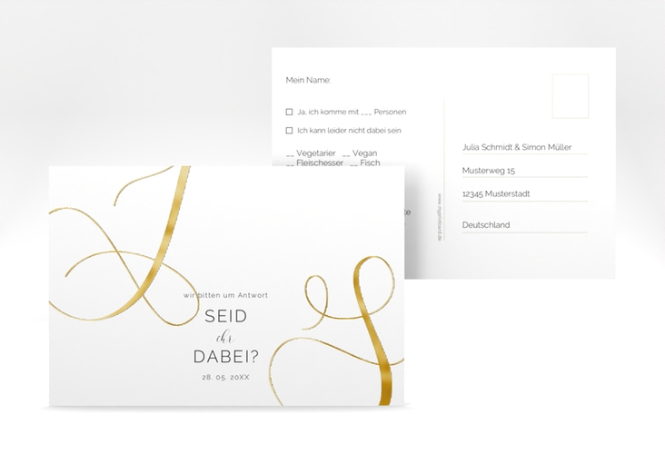 Antwortkarte Hochzeit Eheschließung A6 Postkarte gold