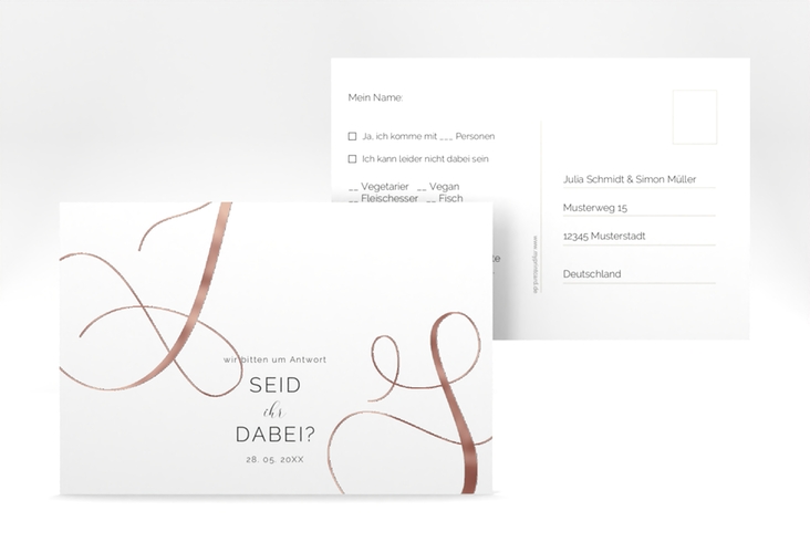 Antwortkarte Hochzeit Eheschließung A6 Postkarte rosegold