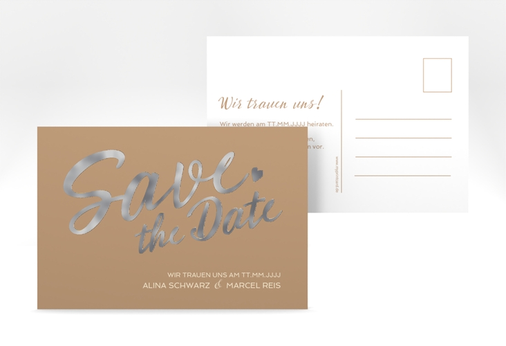 Save the Date-Postkarte Glam A6 Postkarte silber