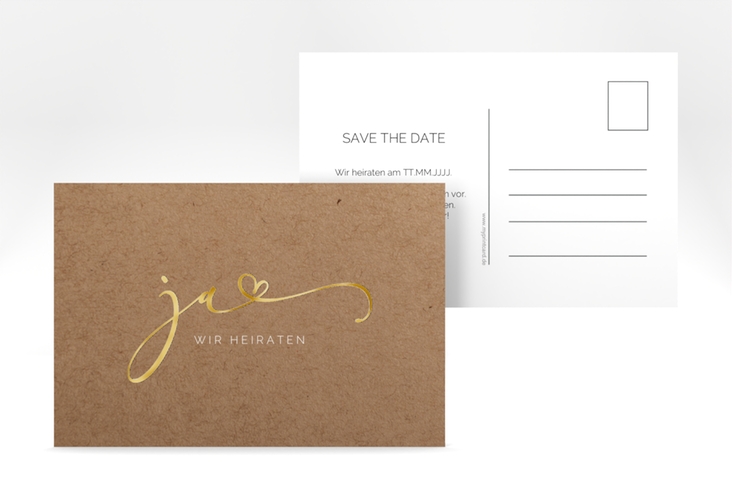 Save the Date-Postkarte Jawort A6 Postkarte gold modern minimalistisch mit veredelter Aufschrift