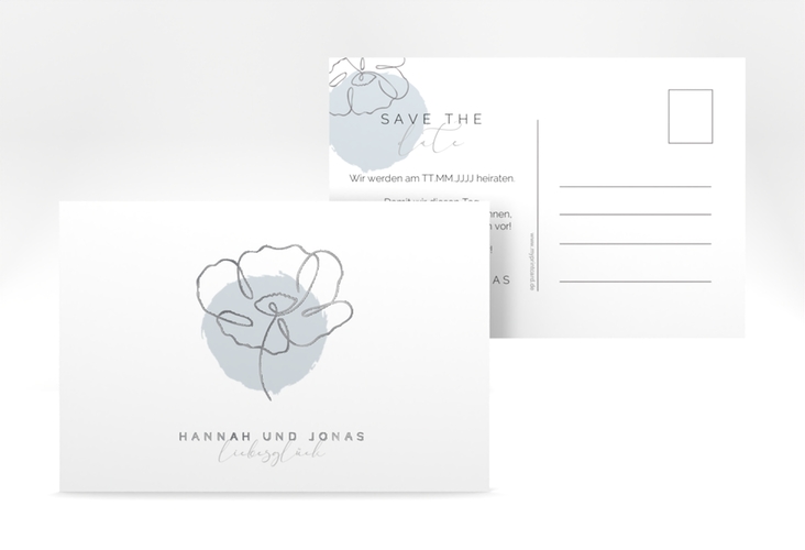 Save the Date-Postkarte Flowerline A6 Postkarte silber