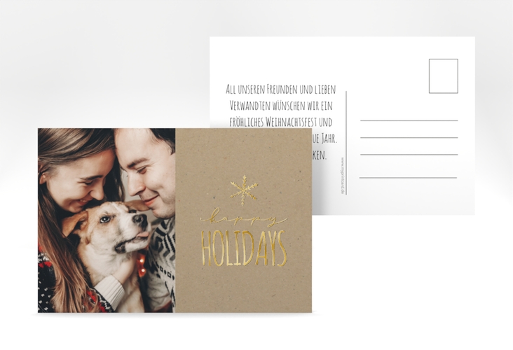 Weihnachtskarte Holidays A6 Postkarte gold