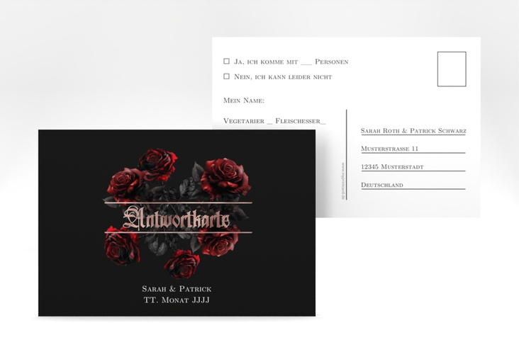 Antwortkarte Hochzeit Gothic Rose A6 Postkarte rosegold