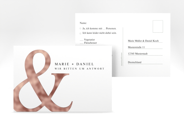 Antwortkarte Hochzeit And A6 Postkarte rosegold