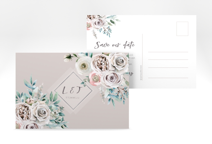 Save the Date-Postkarte Romance A6 Postkarte silber