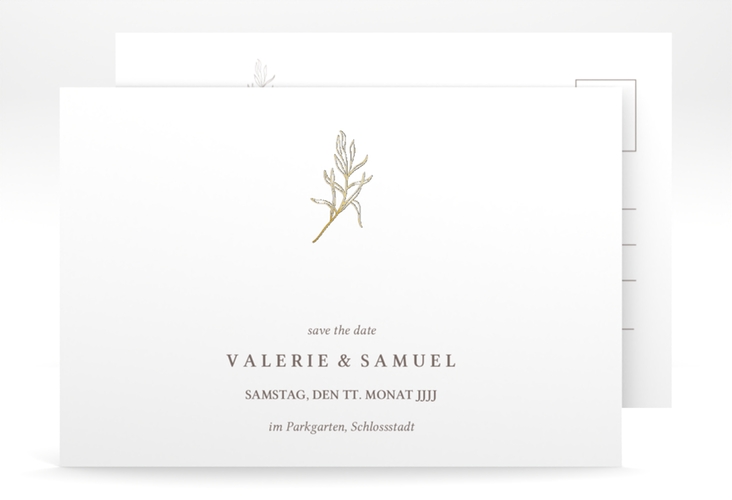 Save the Date-Postkarte Ivy A6 Postkarte gold minimalistisch mit kleiner botanischer Illustration