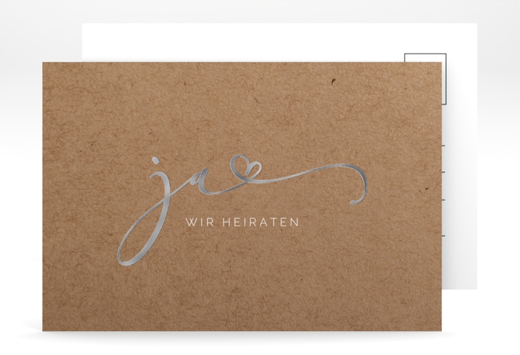 Save the Date-Postkarte Jawort A6 Postkarte silber modern minimalistisch mit veredelter Aufschrift