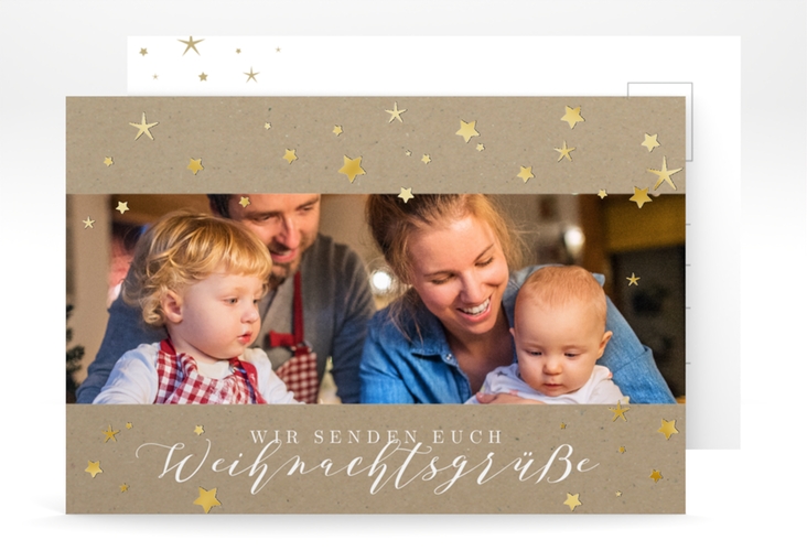 Weihnachtskarte Sternennacht A6 Postkarte gold für Weihnachtsgrüße mit Familienfoto